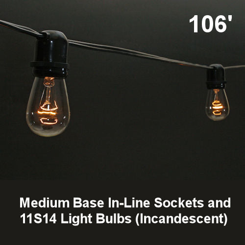 Sival Commercial-Grade Heavy-Duty Outdoor Light String, 106 ft, Medium Base (E26) - 50 In-Line Sockets, Black Green or White (s), 1-String Pack