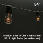 Sival Commercial Heavy-Duty Outdoor Light String, 54 ft, E26 Medium Base, 24 In-Line Sockets, Black (PSM2448BK), 8-Pack