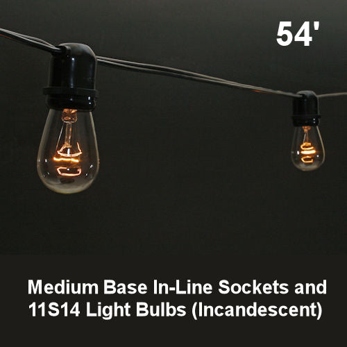 Sival Commercial-Grade Heavy-Duty Outdoor Light String, 54 ft, Medium Base (E26) - 24 In-Line Sockets, Black Green or White (s), 1-String Pack