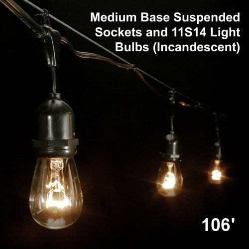 Sival Commercial Heavy-Duty Outdoor Light String, 106 ft, E26 Medium Base, 50 Suspended Sockets, Black (LSMS24102BKF), 4-Pack