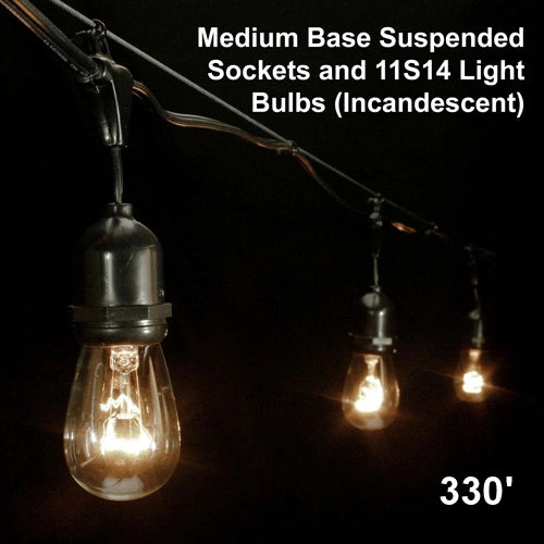 Heavy duty light string, 330', 165 sockets, medium base, 24"