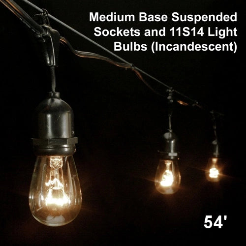 Heavy duty light string, 54', 24 sockets, medium base, 24",