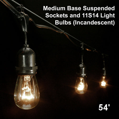 Sival Commercial-Grade Heavy-Duty Outdoor Light String, 54 ft, Medium Base (E26) - 24 Suspended Sockets, Black Green or White (s), 1-String Pack