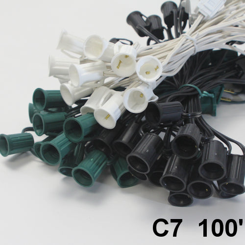 Sival 100 ft C7 Light String - SPT1, White Green or Black Wire (E12/Candelabra Base) (s), 1-String Pack