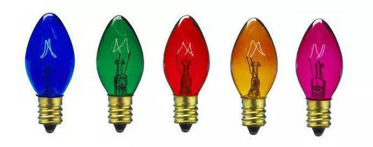 C9 7W, 130V, transparent multi (Bl, Gr, Am, Re, Pi), UL - (5