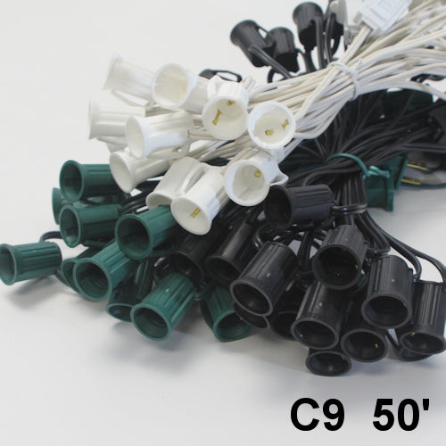 Sival 50 ft C9 Light String - SPT1, White, Green or Black Wire (E17/Intermediate Base) (s), 1-String Pack