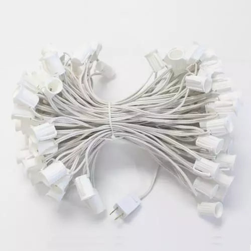C7 String, 100ft, 12" spacing, white, 18AWG, SPT-1, no end c