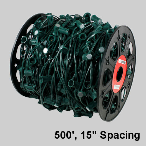 Sival 500 ft. C9 Magnetic Bulk Spool (Lite-Netics) - Green or White & 15" Spacings (E17/Intermediate Base), 15" spacing 