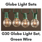 Sival G30 Globe Light String Set, 25 Lights, 25 ft, Green Wire - Various Colors Available - (Candelabra Base/E12) Set(s)