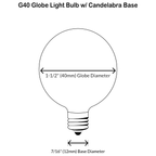 Sival LED Premium G40 Globe Glass Party Bulb, 1 SMD LED, 0.8W, Warm White (2700K), E12 Candelabra Base, 25-Pack
