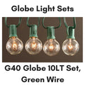 Sival G40 globe string light set 10-light green cord, clear bulbs, G40LSGCL10
