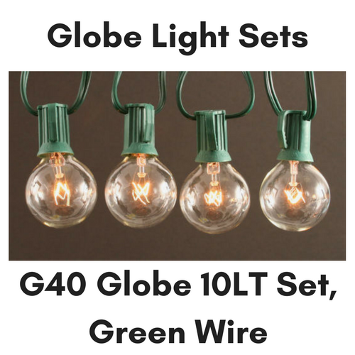 Sival G40 Globe Light String Set, 10 Lights, 10 ft, Green Wire - Clear Bulbs - (Candelabra Base/E12) Set(s), 1-Pack