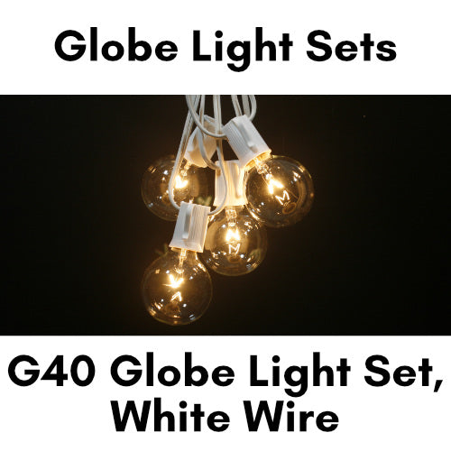 Sival G40 Globe Light String Set, 25 Lights, 25 ft, White Wire - Clear or Pearl White - (Candelabra Base/E12) Set(s), 1-