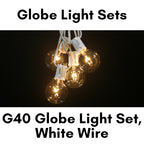 Sival G40 globe string light 25 ft, white wire, clear bulbs, G40LSWCL-1