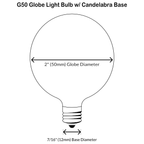 Sival G50 Globe Party Bulbs, 7W, E12 Candelabra Base, Clear, 25-Pack
