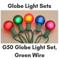 Sival G50 globe string light set 15-light green cord, satin multicolor bulbs, G50LSGMU