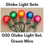 Sival G50 globe string light 15 ft green wire, 15 multicolor satin bulbs, G50LSGMU-12