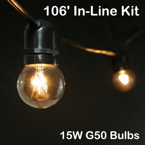 Sival 106 ft Black Commercial Grade (Medium Base - In-Line Sockets) Light String w/ Clear Party Bulbs