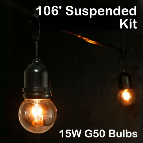 Sival 106 ft Black Commercial Grade (Medium Base - Suspended Sockets) Light String w/ Clear Party Bulbs