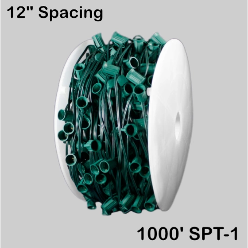 C7 (E12) Spool, 1000ft, 12" spacing, green, 18AWG, SPT-1, no