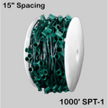 Sival C7 commercial Christmas light spool 1000 ft green wire, 800 E12 sockets, XSC1000G15
