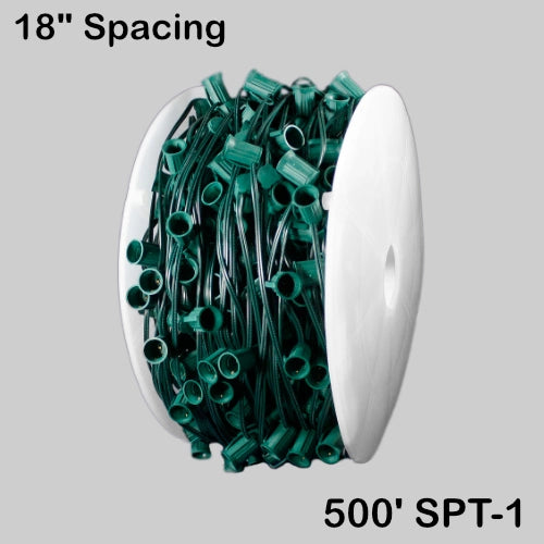C9 (E17) Spool, 500ft, 15" spacing, green, 18AWG, SPT-1, no