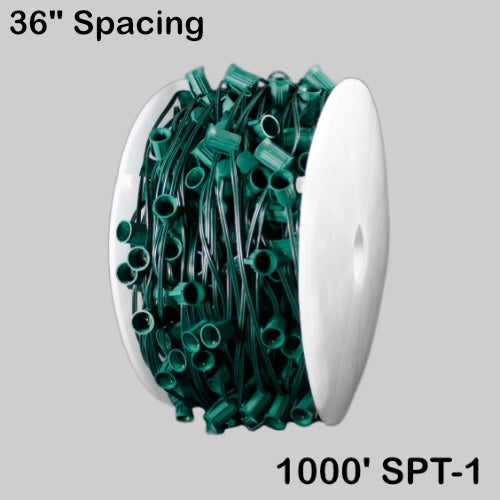 C7 (E12) Spool, 1000ft, 36" spacing, green, 18AWG, SPT-1, no