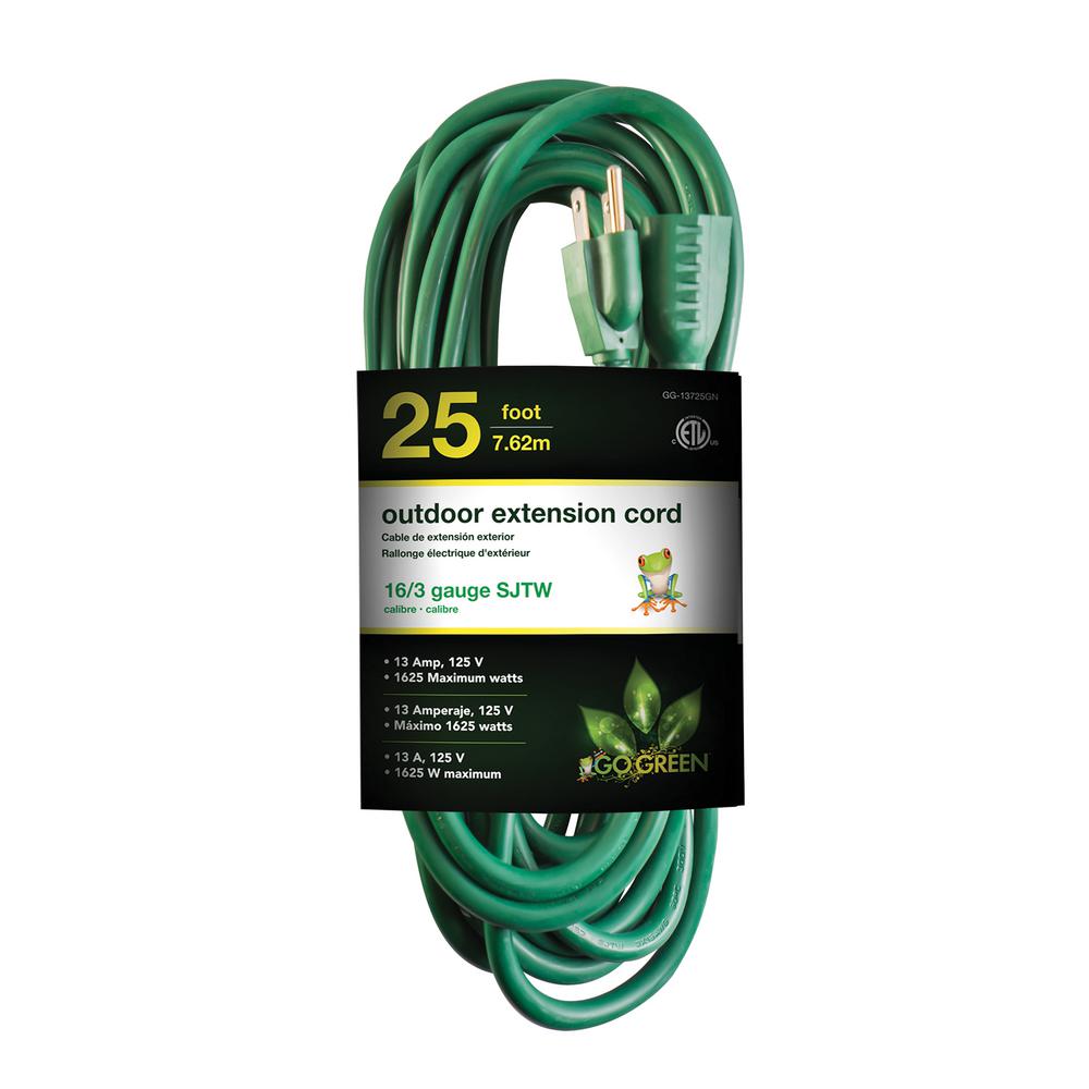 Sival 25' Outdoor Extension Cord, Green Wire Cord(s), 1-Pack