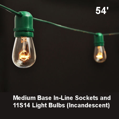 Sival Commercial-Grade Heavy-Duty Outdoor Light String, 54 ft, Medium Base (E26) - 24 In-Line Sockets, Black Green or White (s), 1-String Pack