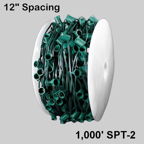 C7 (E12) Spool, 1000ft, 12" spacing, green, 18AWG, SPT-2, no