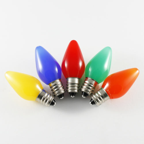 Sival LED C7 Opaque (Frosted) Smooth Plastic Christmas Light Bulb, 0.58W - Various Colors Available - (Candelabra Base/E