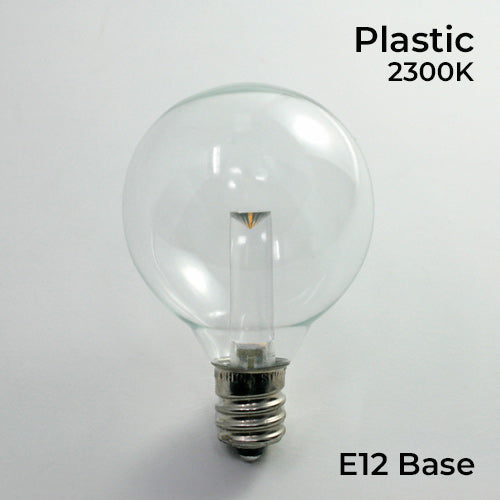 Sival LED Premium G40 Globe Smooth Plastic Party Bulb, 1 SMD LED, 0.5W, Warm White (2300K) - (Candelabra Base/E12), 250-