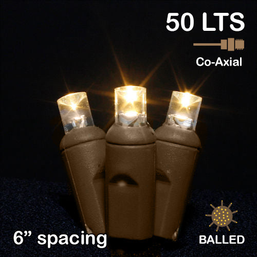 Sival LED 50LT Polka Dot (5mm) BALLED CO-AXIAL Light Christmas String, 6" Spacing - Brown Wire & Warm White (s), 1-Strin