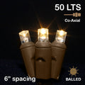 Sival LED 50LT Polka Dot (5mm) BALLED CO-AXIAL Light Christmas String, 6" Spacing - Brown Wire & Warm White (s), 24-Stri