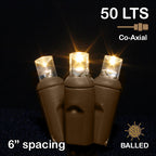 Sival LED 50LT Polka Dot (5mm) BALLED CO-AXIAL Light Christmas String, 6" Spacing - Brown Wire & Warm White (s), 24-Stri