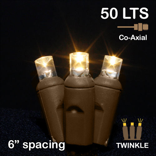 Sival LED 50LT Polka Dot (5mm) TWINKLE CO-AXIAL Christmas Light String, 6" Spacing - Brown Wire (s), Warm White, 1-Strin