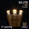Sival LED 50LT Polka Dot (5mm) TWINKLE CO-AXIAL Christmas Light String, 6" Spacing - Brown Wire (s), Warm White, 24-Stri