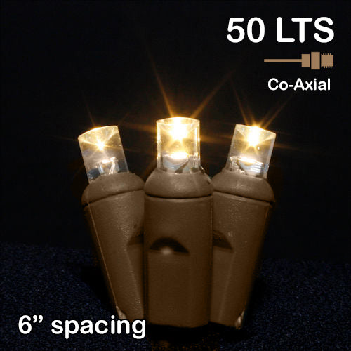 Sival LED 50LT Polka Dot (5mm) CO-AXIAL Christmas Light String, 6" Spacing - Brown Wire (s), Yellow, 1-String Pack