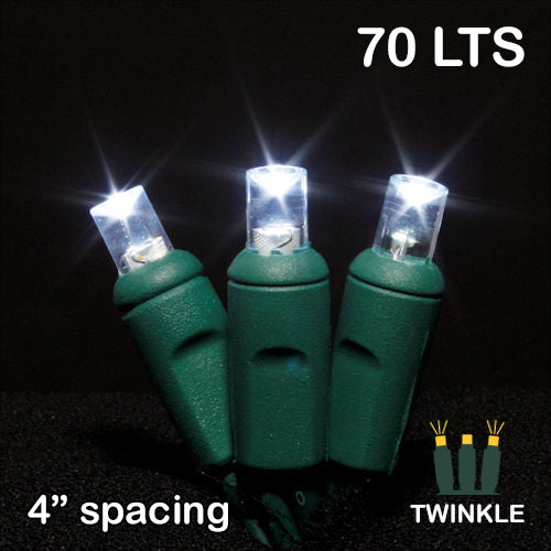 Sival LED 70LT TWINKLE Polka Dot (5mm) Christmas Light String - Green Wire (s), Warm White, 1-String Pack