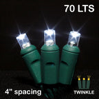 Sival LED 70-Light Twinkle Polka Dot (5mm) Christmas Light String, Green Wire, Cool White, 24-Pack