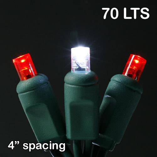 Sival LED 70LT Polka Dot (5mm) Christmas Light String - Green Wire with Red and Cool White Bulbs (s), 1-String Pack