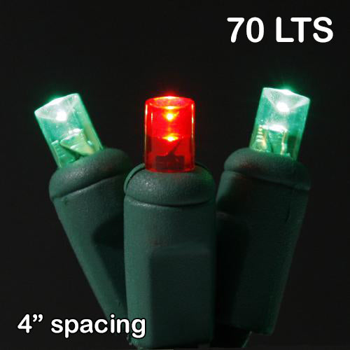 Sival LED 70LT Polka Dot (5mm) Christmas Light String - Green Wire with Green and Red Bulbs (s), 24-String Pack
