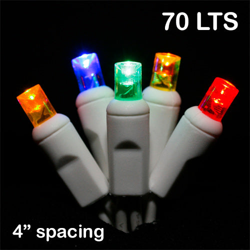 Sival LED 70LT Polka Dot (5mm) Christmas Light String - White Wire with Multi Bulbs (s), Multi (R/Y/O/B/G), 1-String Pac
