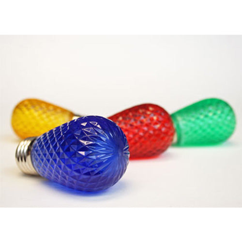 Sival LED S14 Faceted Plastic Bulb, 5 SMD LEDs, 0.8W - Various Colors Available - (Medium Base/E27), Green, 25-Pack
