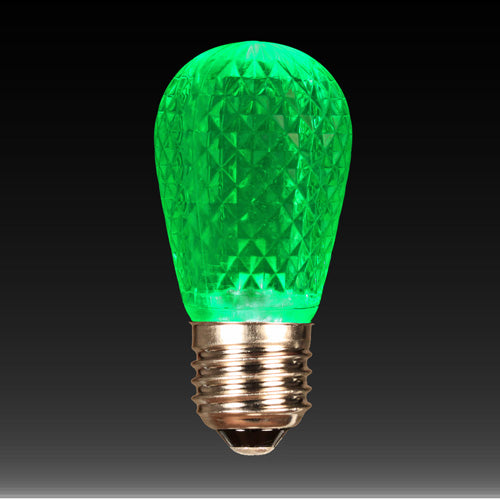 Sival LED S14 Faceted Plastic Bulb, 5 SMD LEDs, 0.8W - Various Colors Available - (Medium Base/E27), Green, 25-Pack