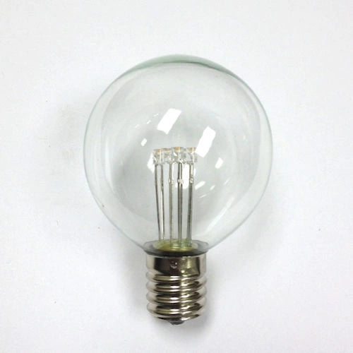 LED G40, glass, warm white, 5 LEDs, E17, 130V, nickel base,