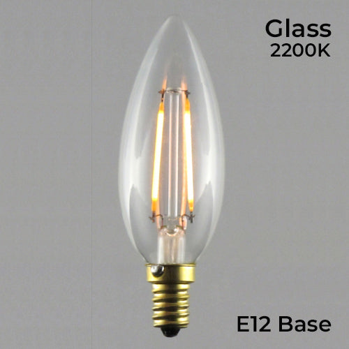 Sival LED Filament B10 (C10) Chandelier Bulb, 2W, Clear - (Candelabra Base/E12), 25-Pack