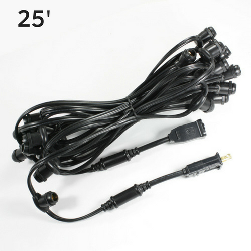 Sival Commercial-Grade Heavy-Duty Light String, 25.5 ft, Candelabra Base (E12) - In-Line Sockets, Black or White, End-to