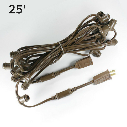 Sival Commercial-Grade Heavy-Duty Light String, 25.5 ft or 50.5 ft - Candelabra Base (E12) - In-Line Sockets, Brown, End