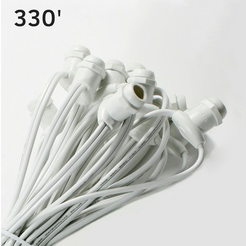 Sival Commercial-Grade Heavy-Duty Light String, 330 ft, 330 Candelabra Base (E12) - In-Line Sockets, Black or White - Bulk Spool (No Plugs)